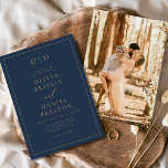 Minimalistische Hochzeit des Navy Blue Gold Foto Einladung<br><div class="desc">Die Minimalistische moderne kalligraphische Hochzeitseinladung, der Inbegriff zeitloser Eleganz und Eleganz. Diese Einladung verbindet die Schönheit des minimalistischen Designs mit der Kunst der modernen Kalligraphie zu einem auffallenden und raffinierten Stück. Mit seinen klaren Linien und seiner monochromen Farbtöne strahlt es Einfachheit und Stil aus und ist somit eine vielseitige Wahl...</div>