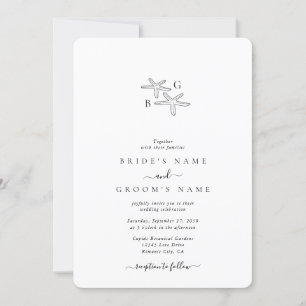Minimalistische Hochzeit des Starfish Beach Monogr Einladung