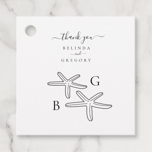 Minimalistische Hochzeit des Starfish Beach Monogr Geschenkanhänger (Vorderseite)
