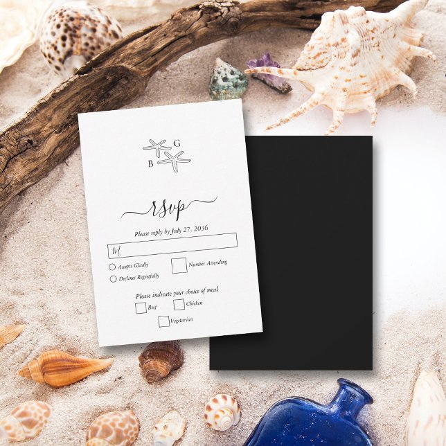 Minimalistische Hochzeit des Starfish Beach Monogr RSVP Karte (Minimalist Starfish Beach Monogram Wedding RSVP Card)
