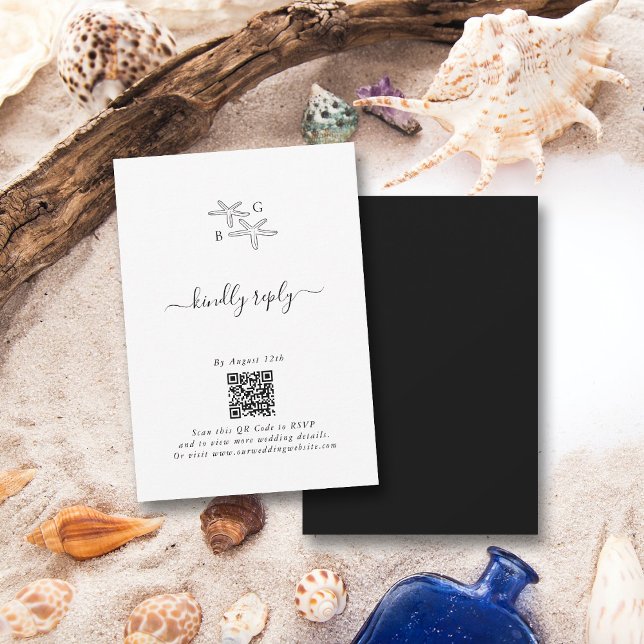 Minimalistische Hochzeit des Starfish Beach Monogr RSVP Karte (Minimalist Starfish Beach Monogram Wedding RSVP Card)