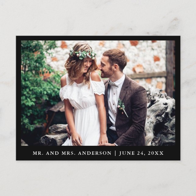Minimalistische Hochzeit Foto Dankeschön Blk Postkarte (Vorderseite)