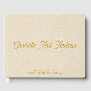 Minimalistische Hochzeit Gold Monogramm Creme-Faux Gästebuch
