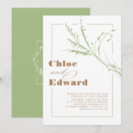 Minimalistische Hochzeit in Beige und Sage Pampas Einladung