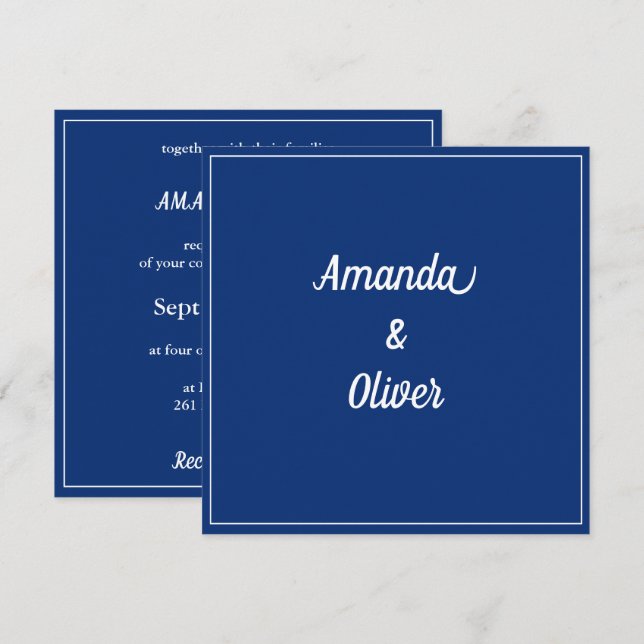 Minimalistische Hochzeit in Blau und Weiß Einladung (Vorne/Hinten)