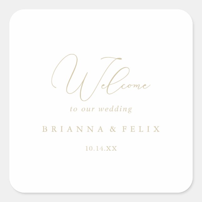 Minimalistische Hochzeit in Gold Klasse Quadratischer Aufkleber (Vorderseite)