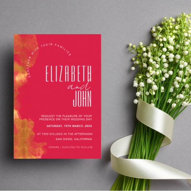 Minimalistische Hochzeit in Gold und Magenta Einladung (Von Creator hochgeladen)