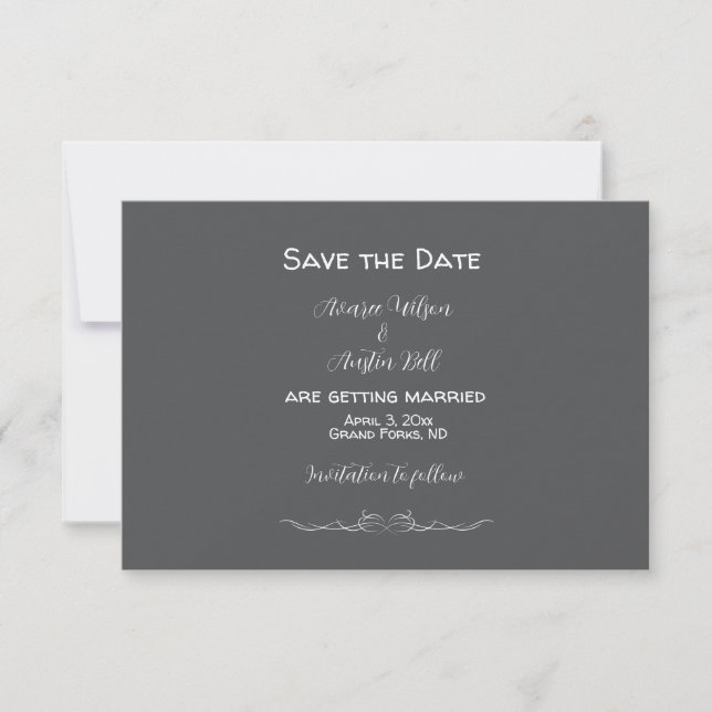 Minimalistische Hochzeit in Grau und Weiß Save The Date (Vorderseite)