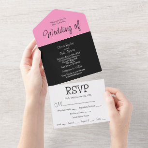 Minimalistische Hochzeit in Schwarz, Rosa und Weiß All In One Einladung