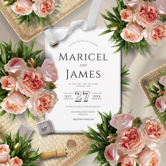 Minimalistische Hochzeit in Schwarz und Weiß Einladung (Von Creator hochgeladen)