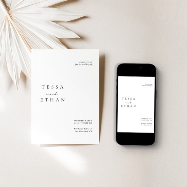 Minimalistische Hochzeit in Schwarz und Weiß Einladung (Von Creator hochgeladen)