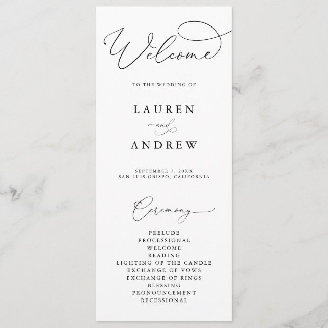 Minimalistische Hochzeit in Schwarz und Weiß Programm (Vorderseite)