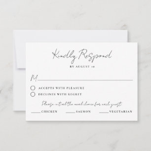 Minimalistische Hochzeit in Schwarz und Weiß RSVP Karte