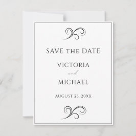 Minimalistische Hochzeit in Schwarz und Weiß Save The Date