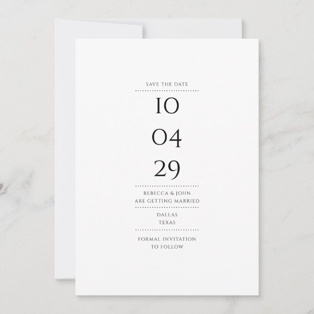 Minimalistische Hochzeit in Schwarz und Weiß Save The Date (Vorderseite)