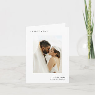 Minimalistische Hochzeit in Schwarz-Weiß-Foto Dankeskarte