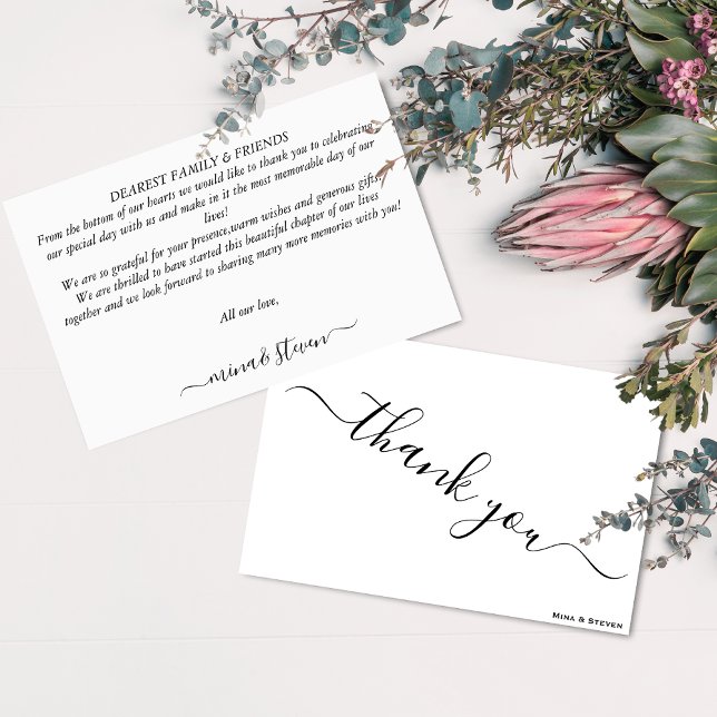 Minimalistische Hochzeit in Schwarzweiß-Kalligrafi Dankeskarte (Von Creator hochgeladen)