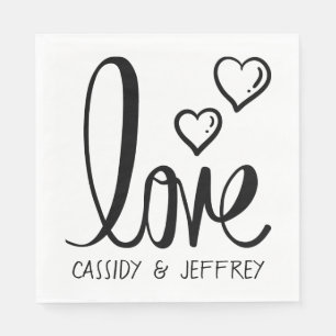 Minimalistische Hochzeit Liebe Herz Schwarz-weiß B Serviette