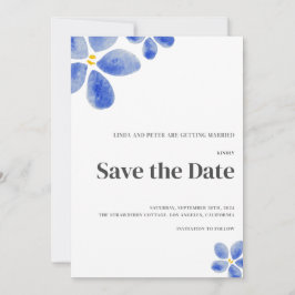 Minimalistische Hochzeit mit blauer Wasserfarbe Save The Date