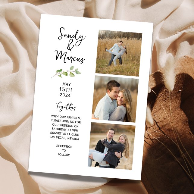 Minimalistische Hochzeit mit drei Fotos Ankündigun Einladung (Von Creator hochgeladen)