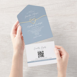 Minimalistische Hochzeit mit Gold und Dusty Blue All In One Einladung