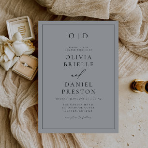 Minimalistische Hochzeit mit Grau-Pewter-Kalligraf Einladung