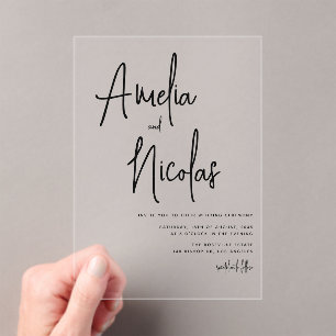 Minimalistische Hochzeit mit handgeschriebenem Bla Acryleinladungen