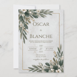 Minimalistische Hochzeit mit Olive Green & White F Einladung