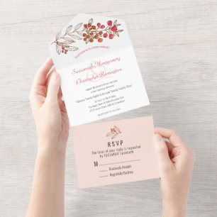 Minimalistische Hochzeit mit orangefarbenem Rand u All In One Einladung