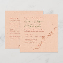 Minimalistische Hochzeit mit Pfirsich und Weiß Einladung