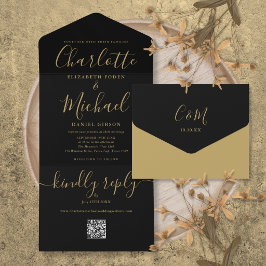 Minimalistische Hochzeit mit QR-Code All In One Einladung