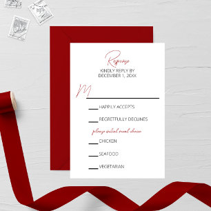 Minimalistische Hochzeit mit Red Carnation RSVP Karte