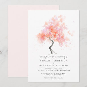 Minimalistische Hochzeit mit rosa Baumkronen Einladung