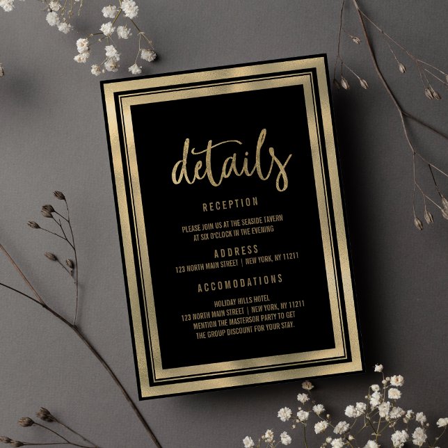 Minimalistische Hochzeit mit schwarzem Gold Detail Einladung (Minimalist luxury black gold wedding Details )