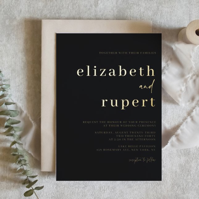Minimalistische Hochzeit mit Serif-Script-Typograf Folieneinladung (Von Creator hochgeladen)