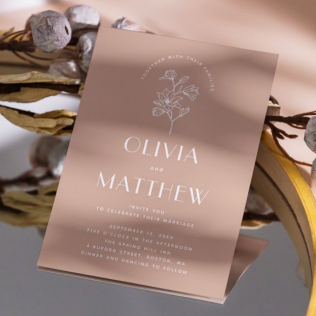 Minimalistische Hochzeit mit warmen Blüten. QR und Einladung (Von Creator hochgeladen)