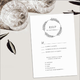 Minimalistische Hochzeit mit weißem schwarzem Leaf RSVP Karte