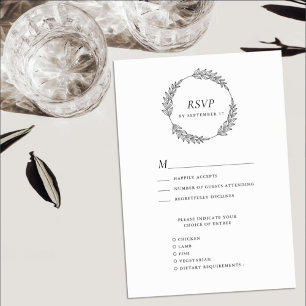 Minimalistische Hochzeit mit weißem schwarzem Leaf RSVP Karte