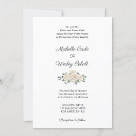 Minimalistische Hochzeit mit weißer und grüner Ros Einladung