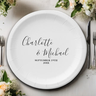 Minimalistische Hochzeit mit White Script Pappteller