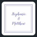 Minimalistische Hochzeit Modern Vielen Dank Periwi Quadratischer Aufkleber<br><div class="desc">Modernes, minimalistisches und schicke Hochzeitsdesign besticht durch die Namen von Braut & Bräutigam in modernem Design mit einer doppelten gerahmten Grenze in periwinkelblau auf weißem Hintergrund. Das moderne Design ist schlicht und elegant. Personalisieren Sie Ihre Hochzeitsdetails mit Ihren Namen in blauem Skript. Achten Sie darauf, den Sammellink auf dieser Seite...</div>