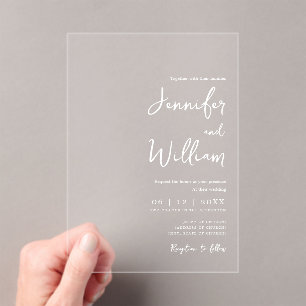 Minimalistische Hochzeit Moderne Script Typografie Acryleinladungen