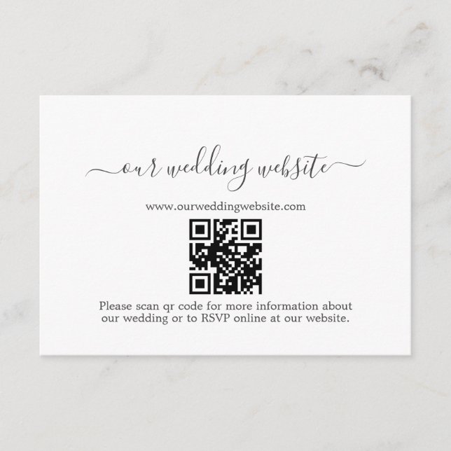 Minimalistische Hochzeit moderner Kalligrafie-QR-C Begleitkarte (Vorderseite)