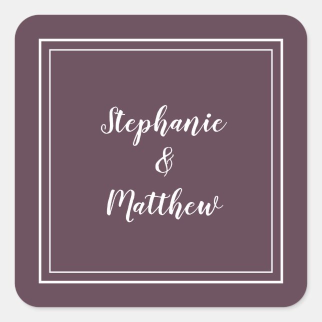 Minimalistische Hochzeit Moderner Lila Gefallen Vi Quadratischer Aufkleber (Vorderseite)