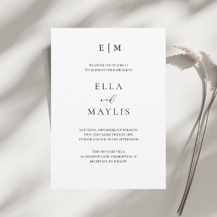 Minimalistische Hochzeit Modernes Schwarz/Weiß Einladung