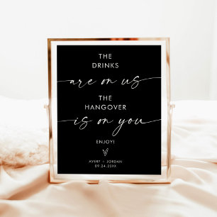 Minimalistische Hochzeit Open Bar Sign, Black Mode Poster