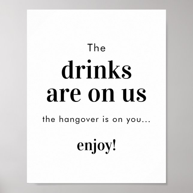 Minimalistische Hochzeit Open Bar Sign | Funny Bar Poster (Vorne)