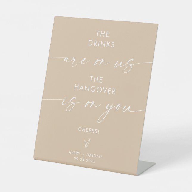 Minimalistische Hochzeit Open Bar Sign | Modernes  Sockelschild (Vorderseite)