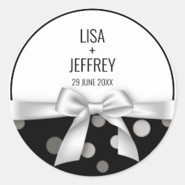 Minimalistische Hochzeit Polka Dot & Silver Bow Runder Aufkleber