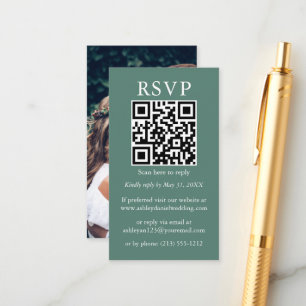 Minimalistische Hochzeit QR Foto Eucalyptus Green  Begleitkarte